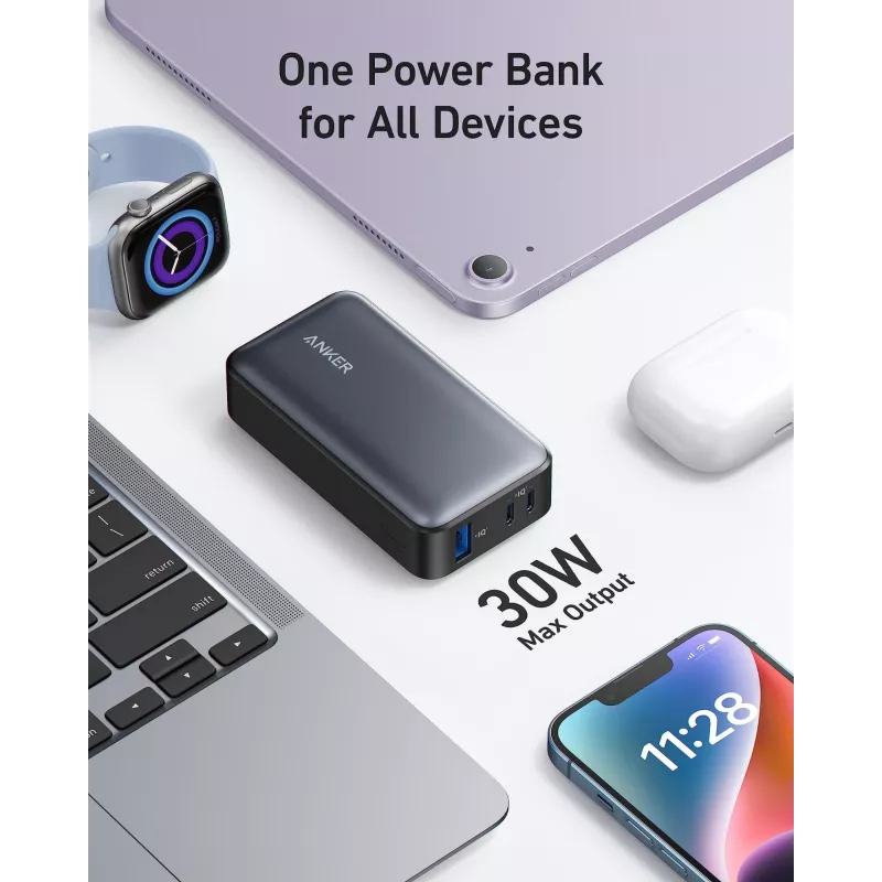 Anker PowerCore 533 - Powerbank - 10000 mAh - 30 Watt - 3 A (24 pin USB-C) - Melns (A1256G12)