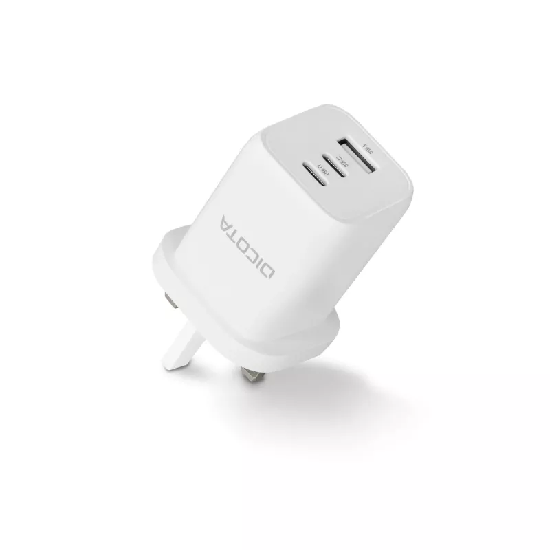 Dicota Barošanas bloks - kompakts, GaN - 65 W - 5 A - PD 3.0 - 3 izejas porti (2 x USB-C, USB)
