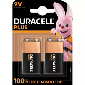Duracell Plus 9V (MN1604) baterija — 2 gab. iepakojumā, kopējais svars 0,102 kg
