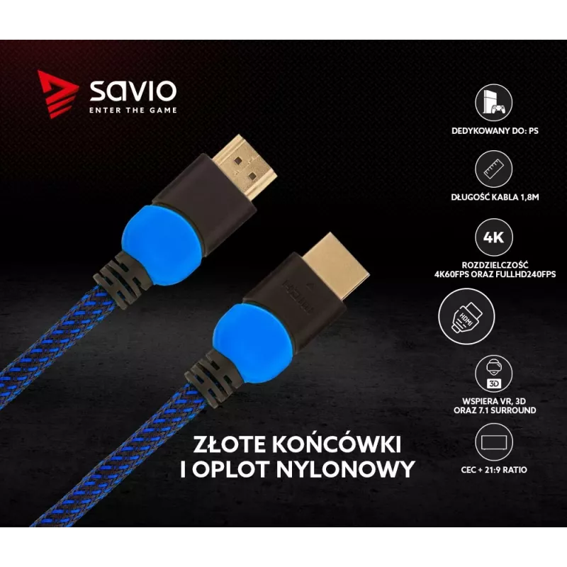 Savio GCL-02 HDMI kabelis 1,8 m HDMI Type A (standarta) Melns,Zils