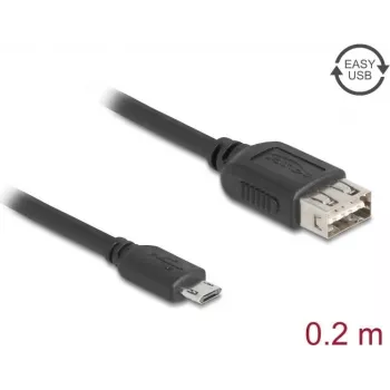 USB 2.0 kabelis DELOCK 81516 — Micro‑USB B uz USB A, 0,2 m, melns, zeltīti kontakti