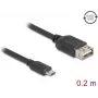 USB 2.0 kabelis DELOCK 81516 — Micro‑USB B uz USB A, 0,2 m, melns, zeltīti kontakti