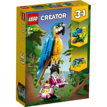 LEGO komplekts Exotic Parrot 31136 — Creator vitrīnas modelis, 253 detaļas, 220×120×110 mm
