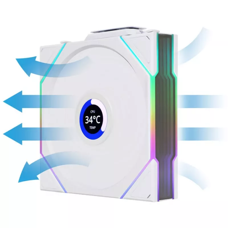 120mm korpusa ventilators Lian Li 12RTLLCD1W1W ARGB bezvadu LCD balts