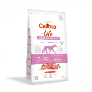 Sausā suņu barība Calibra Life Junior Large Breed Lamb 12 kg — sausās granulas lielo šķirņu kucēniem, 28% olbaltumvielu, 15% tauku