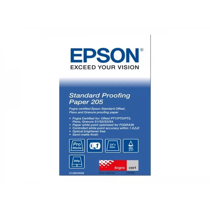 Epson standarta korektūras papīrs, 24 collas x 50 m, 205 g/m², 50 m, 61 cm, 61 cm (24 collas), pusmatēts, 200 µm, 205 g/m²