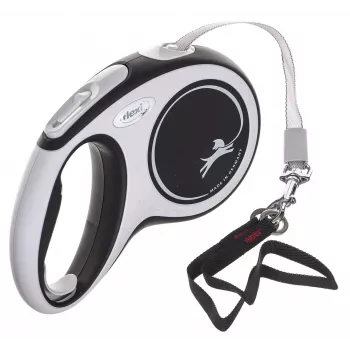 Ievelkamā pavada Flexi New Comfort M Tape 5 m Melns — ievelkama lentes pavada, M izmērs, maksimālā slodze 25 kg, svars 300 g