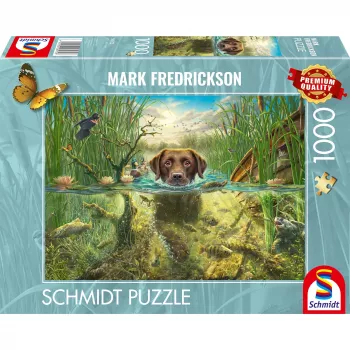 Mark Fredrickson: suņu mīlestība – brūns labradors vēsā ūdenī, puzle 1000 gabali