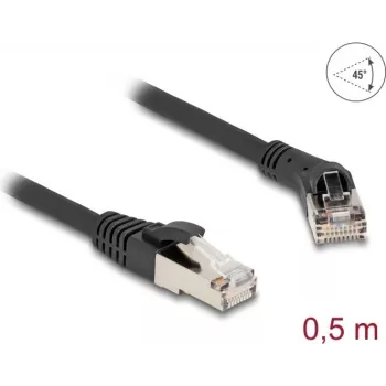 Tīkla kabelis DeLOCK RJ45 Cat.8.1 45° leņķa spraudnis uz taisnu spraudni 0,5 m melns