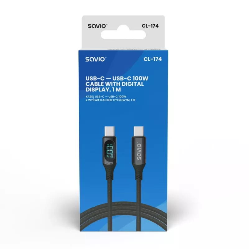 Savio USB-C — USB-C kabelis CL-174 1 m melns USB 3.2 Gen 1