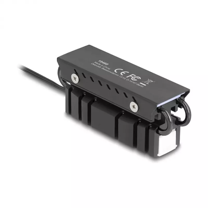 Heatsink DELOCK 18460 for M.2 SSD 2280 — Aluminium/Copper, RGB 5V, Melns