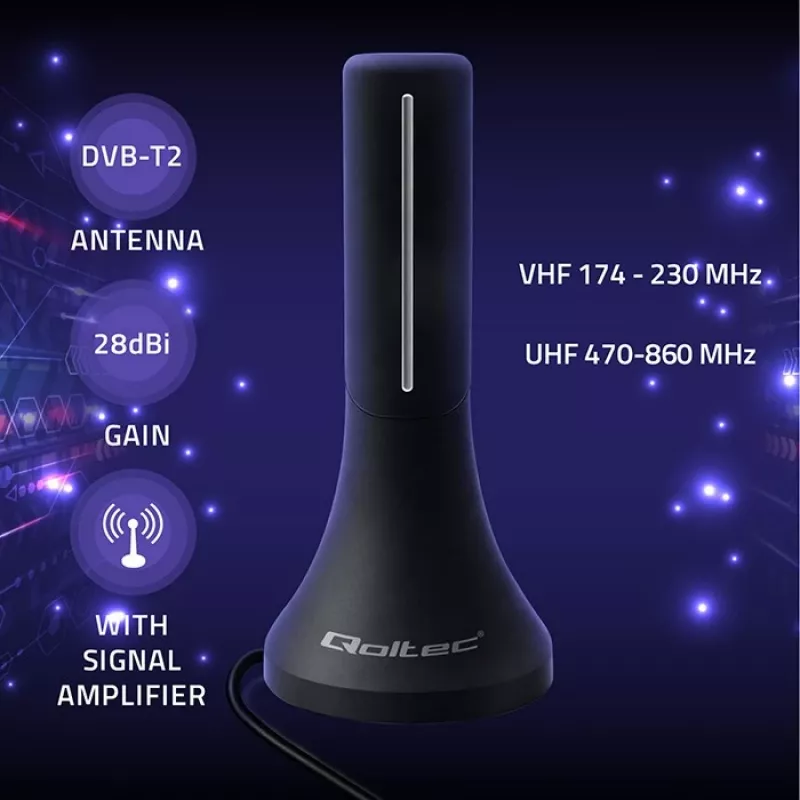 Televīzijas antena QOLTEC TV DVB-T/T2 Qoltec (iekštelpu/āra) modelis 57065