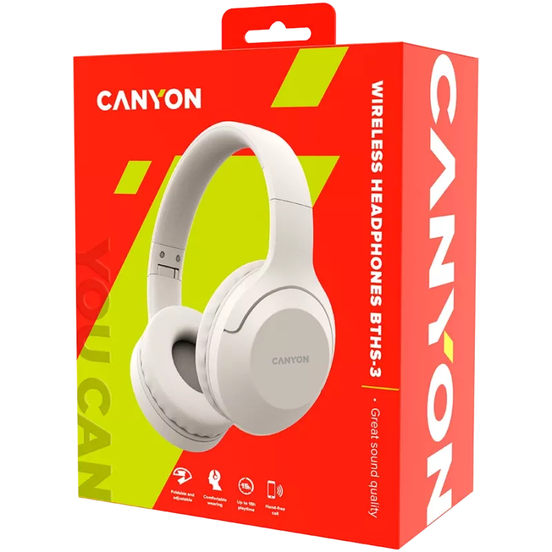 Canyon Bluetooth austiņas BTHS-3, uzliekamas/stereo/BT5.1 bēšā krāsā, mazumtirdzniecība (CNS-CBTHS3BE)