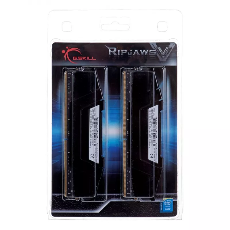 G.SKILL Ripjaws V Series (Intel XMP) DDR4 RAM 64GB (4x16GB) 3200MT/s CL16-18-18-38 1.35V Desktop datora atmiņa UDIMM - melna (F4-3200C16Q-64GVK)