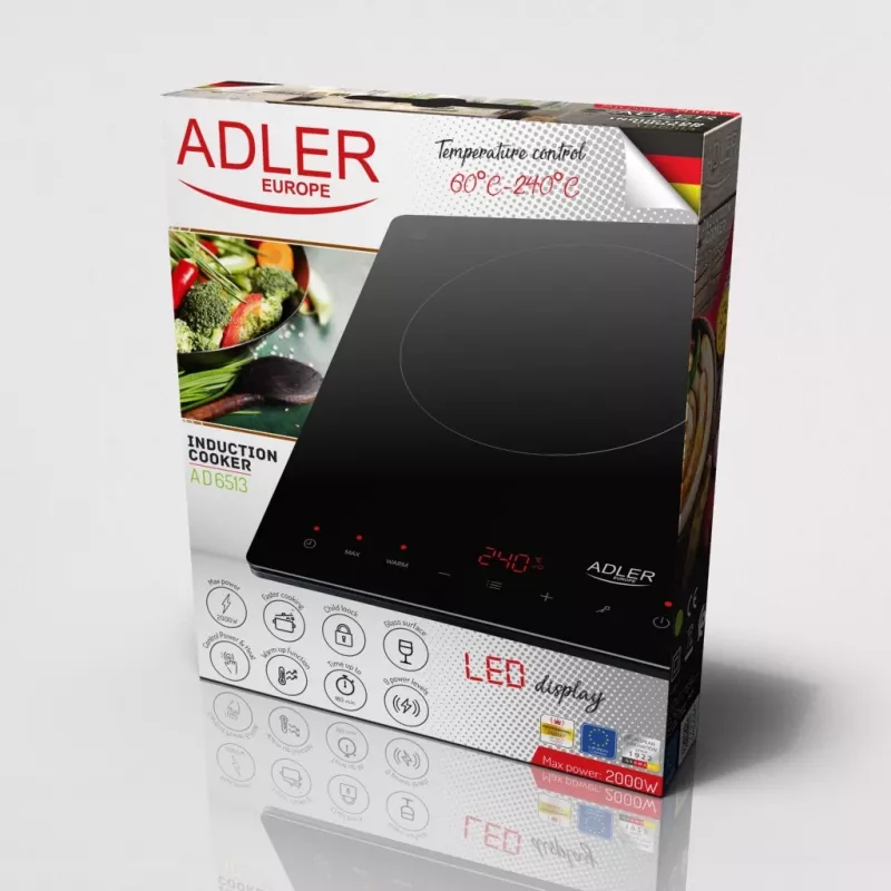Adler AD 6513 plīts melna, galda virsmas, 29 cm zona, indukcijas plīts, 1 zona(s)