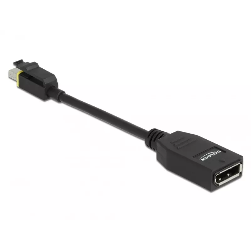 DeLOCK - DisplayPort adapteris - Mini DisplayPort (vīrišķais) ar fiksatoru uz DisplayPort (sieviešu) - DisplayPort 1.4 - 15 cm - bez halogēna, 8K atbalsts - melns (65978)