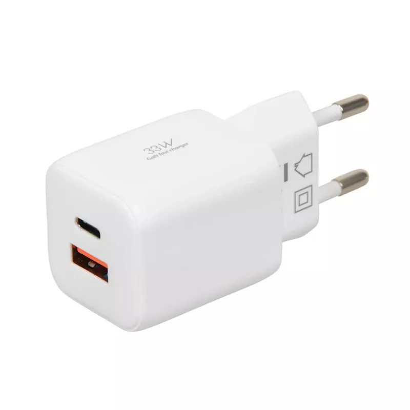 USB lādētājs IBOX ILUC42W 42W (33W max), 1×USB-C PD3.0, 1×USB-A QC3.0, 100–240V, balts