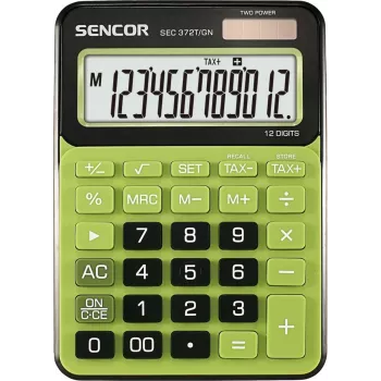Galda kalkulators SENCOR SEC 372GN 12 ciparu LCD, pamata aritmētiskās funkcijas, saules un bateriju barošana