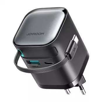 Lādētājs Joyroom JR-TCL02 65W USB-A un USB-C ar iebūvētu USB-C kabeli, melns