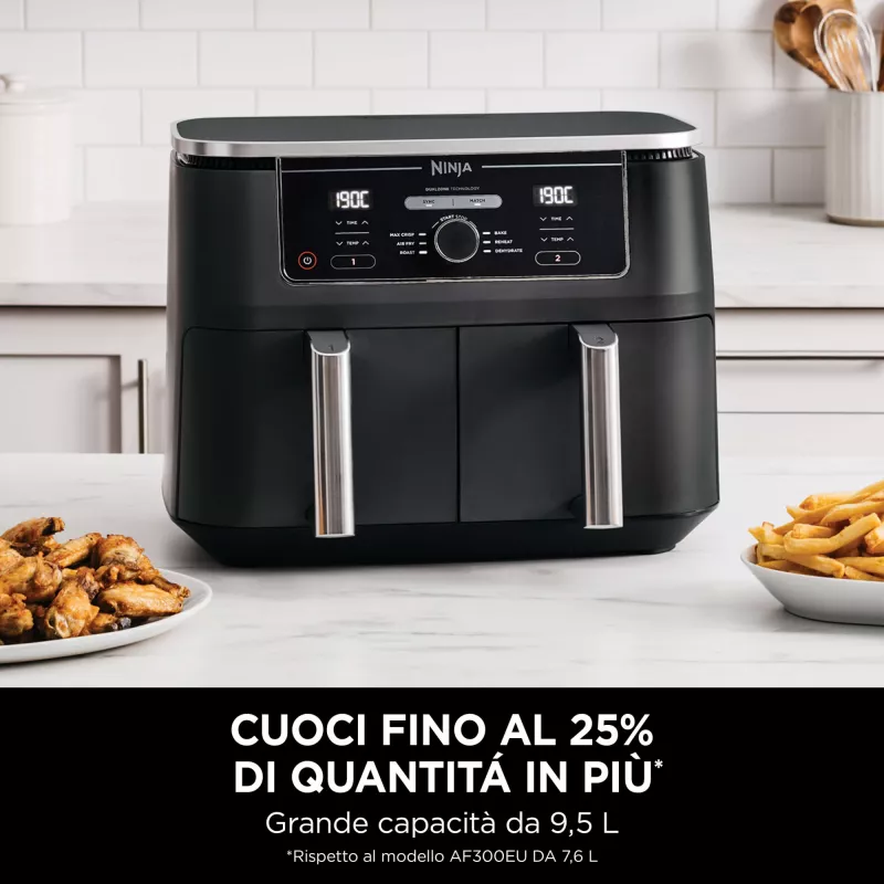 Ninja AF400EU fritieris Double 9.5 L Brīvi stāvošs 2470 W Karstā gaisa fritieris Melns