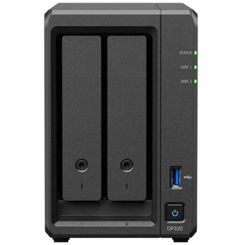 NAS atmiņas serveris SYNOLOGY DP320 Desktop R1600, 8 GB RAM, 16 TB, 2 nodalījumi, HDD atbalsts, RAID, melns
