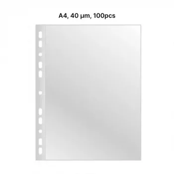 AD Class PUNCHED POCKET Kristāldzidrs A4 40 mikr., iepakojums 100 gab.