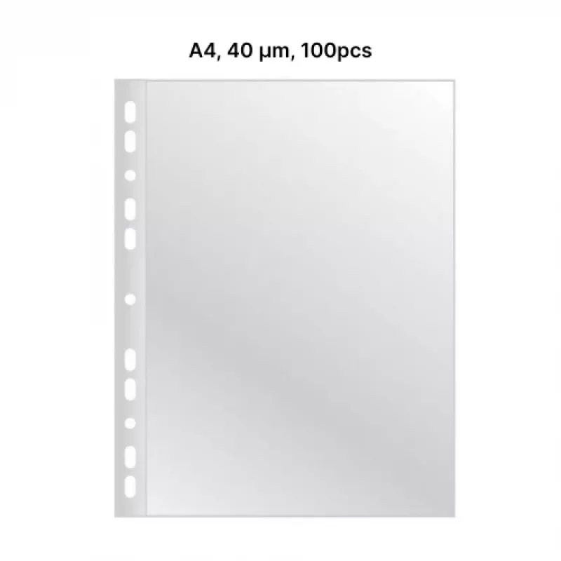 AD Class PUNCHED POCKET Kristāldzidrs A4 40 mikr., iepakojums 100 gab.