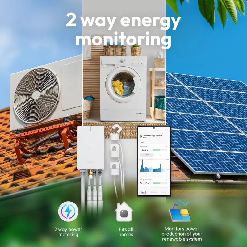 Enerģijas skaitītājs AEOTEC AEOEZWA046C3A60 — trīs skavu 60A ar Z-Wave vienfāzes vai trīsfāžu uzraudzībai