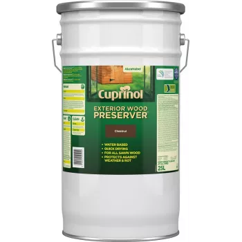 Cuprinol ārējās koksnes aizsarglīdzeklis (BP) - uz ūdens bāzes - 25 l - Kastaņbrūns - 6 m²/L - 2 h - 6 h (5095364)