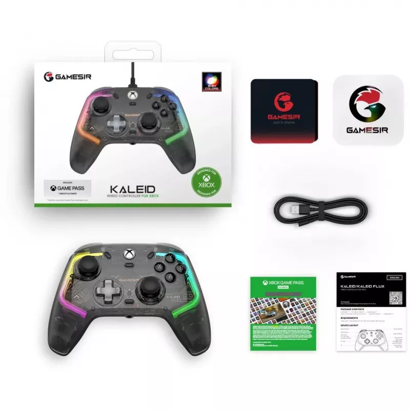 GameSir spēļu kontrolieris Kaleid melns caurspīdīgs, vadu USB Type-C, paredzēts Xbox One / Xbox Series X / Series S, 3 m kabelis