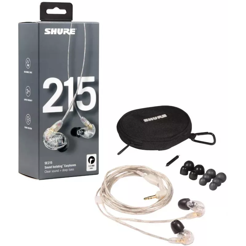 Shure SE215 Pro austiņas ar vadu, iekšējās, skatuves/studijas, caurspīdīgas