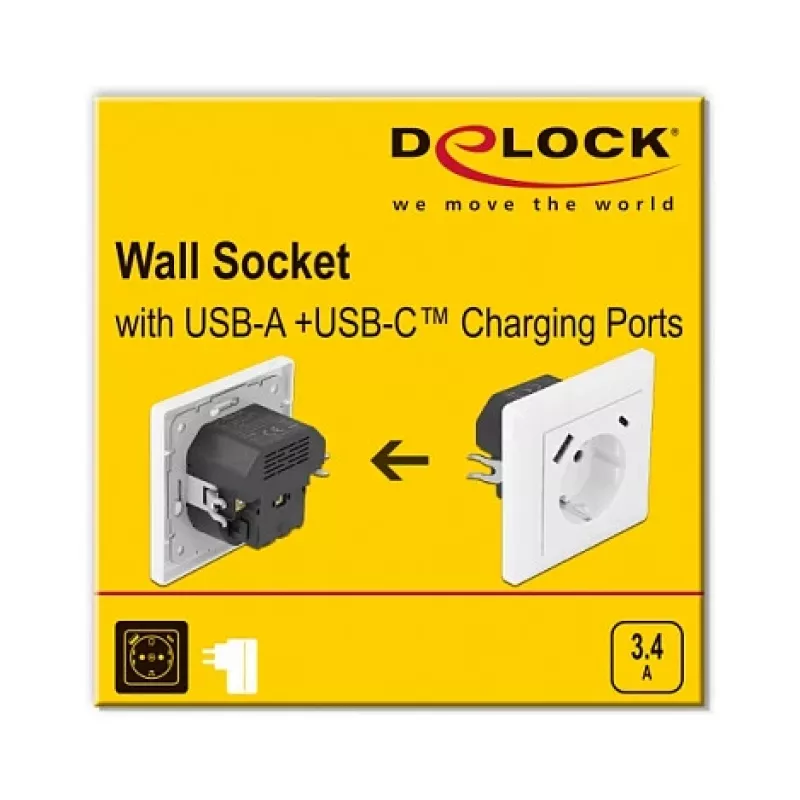 DeLOCK 11489 kontaktligzda CEE 7/3 + USB balta 250V 16A