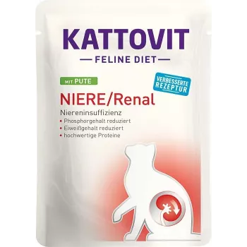 Mitrā kaķu barība KATTOVIT Niere/Renal 85 g paciņa — 12 x 85 g, mājputnu gaļa (liellopu gaļa, vista, pīle, tītars) pieaugušiem kaķiem ar nieru mazspēju