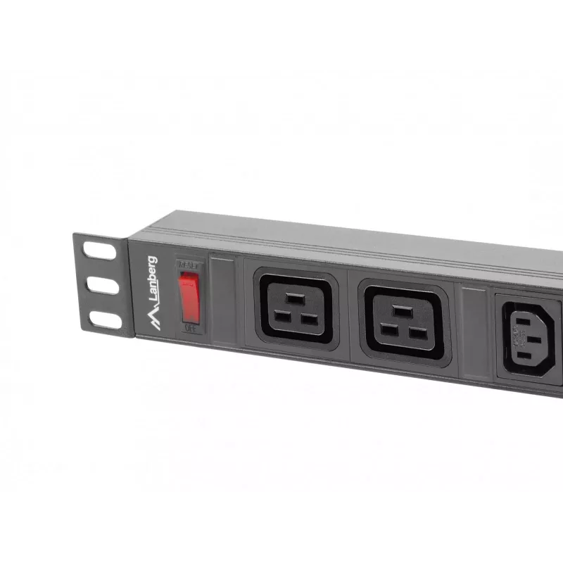 Rack-mount Power Distribution Unit LANBERG PDU-02I1908I-0200-C20-BK — 1U, 10×C13, 16A, 2 m kabelis, 19 collas