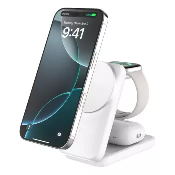 Iekštelpu lādētājs Belkin UltraCharge 25w Qi2 3in1 Magnetic Charger EU balta Square