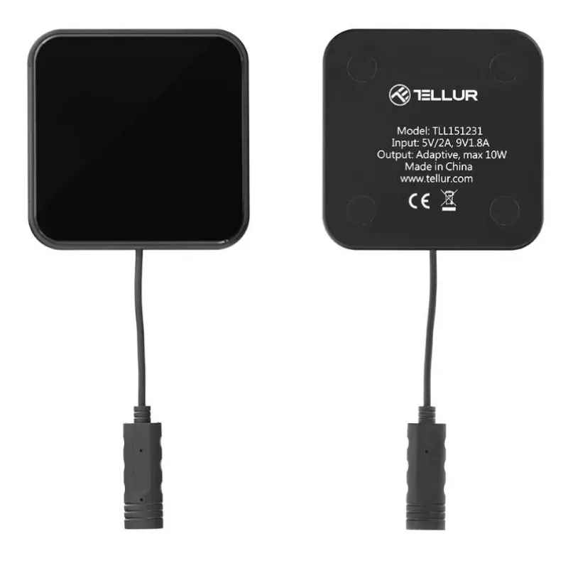 Bezvadu uzlādes paliktnis Tellur WCP03 10W Qi sertificēts rūdītais stikls, melns
