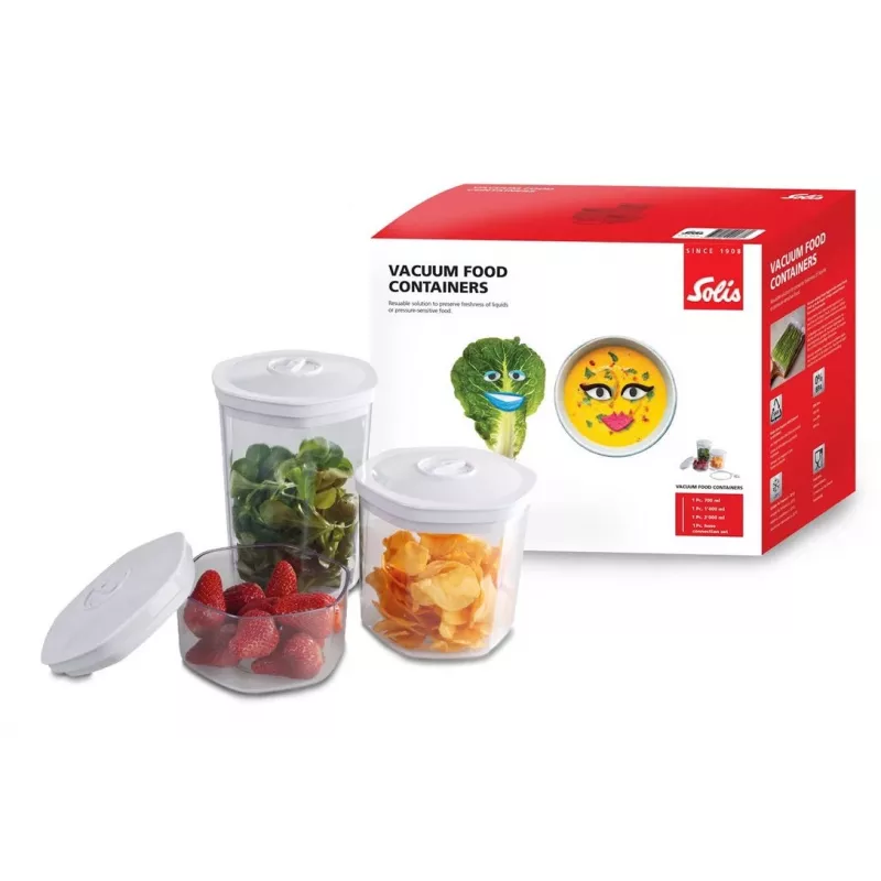 Vakuuma pārtikas trauku komplekts Solis 92278 — sešstūra 700 ml, 1,4 l, 2 l, balts/caurspīdīgs, piemērots ledusskapim un saldētavai