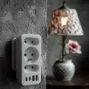 Strāvas sadalītājs MACLEAN MCE248 F/W — 3 maiņstrāvas kontaktligzdas (1×16A, 2×6A) + 4×USB (2×A, 2×C PD 20W), ES kontaktdakša, balts