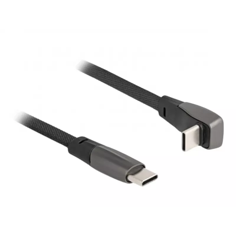 DeLOCK USB 2.0 plakanā lentes kabelis USB Type-C vīrišķais uz USB Type-C vīrišķais leņķveida PD 3.0 60 W 14 cm melns