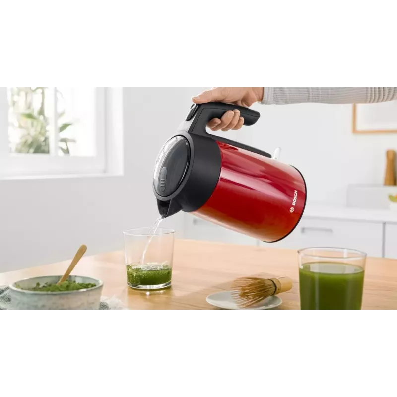 Elektriskā tējkanna Bosch TWK7L464 — 1,7 L tilpums, 2400 W, sarkana, plastmasas korpuss