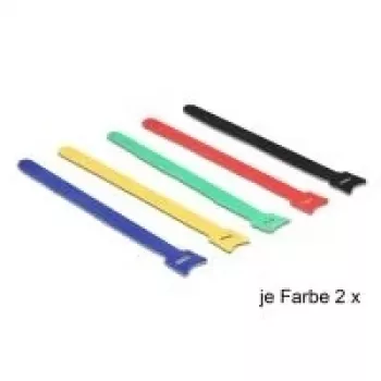 DeLOCK 18636 Kabeļu saite Neilons Melna Zila Zaļa Sarkana Dzeltena 240mm 10gab.