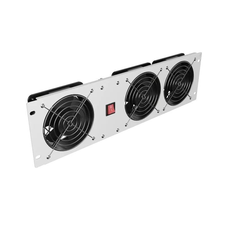Ventilācijas panelis vertikāls 19 collu statīva skapim, 3 ventilatori, 230 V, pelēks