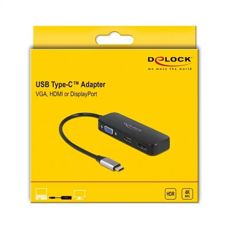 DeLOCK USB Type-C adapteris uz VGA HDMI DisplayPort 4K 60 Hz