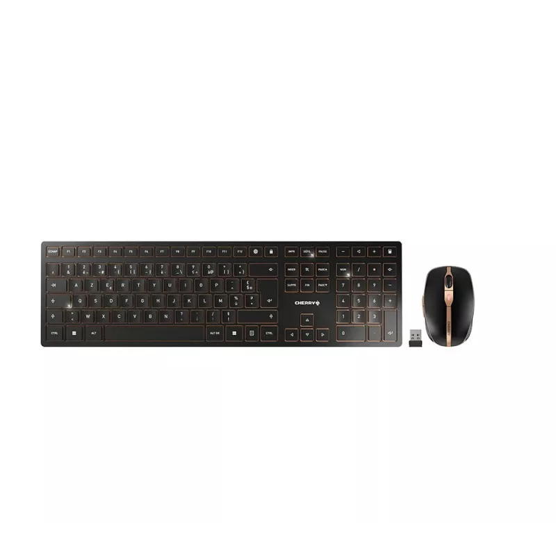 CHERRY DW 9100 plāns klaviatūra pele iekļauta universāla RF Wireless + Bluetooth AZERTY franču melna
