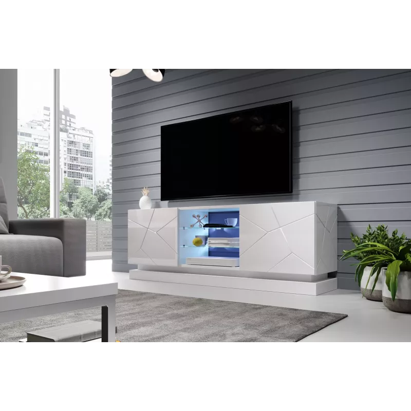 TV cabinet cama meble QIU 160 — MDF balta gloss, 1600×420×570 mm