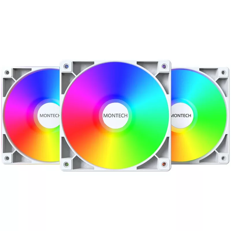 Korpusa ventilatoru komplekts Montech GF120 PWM ARGB 3-in-1 — 120 mm PWM ventilatori ar ARGB apgaismojumu