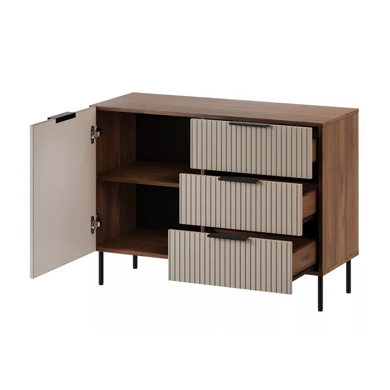 Kumode Cama Meble ALMERA 104x42x75 cm, riekstkoka/kašmira krāsā, 3 atvilktnes, skaidu plāksne