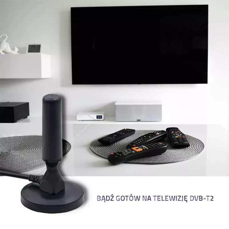 Iekštelpu TV antena QOLTEC 57016 DVB-T2 — kompakts dizains digitālai virszemes uztveršanai