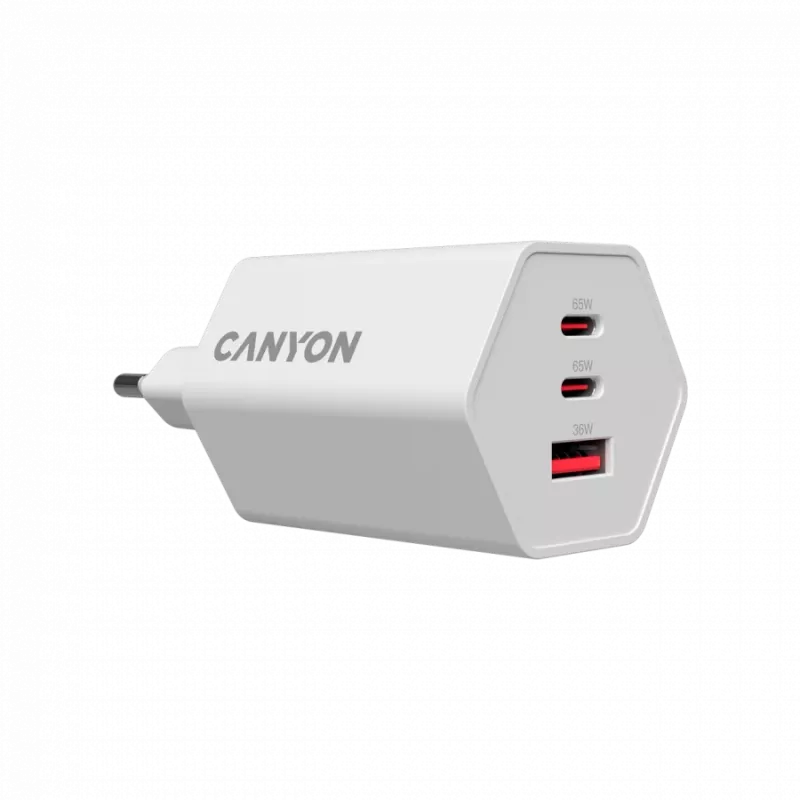 CANYON lādētājs HEXAGON 65 GaN 65W 2xPD 1xQC EU Balts CND-CHAHEX65W