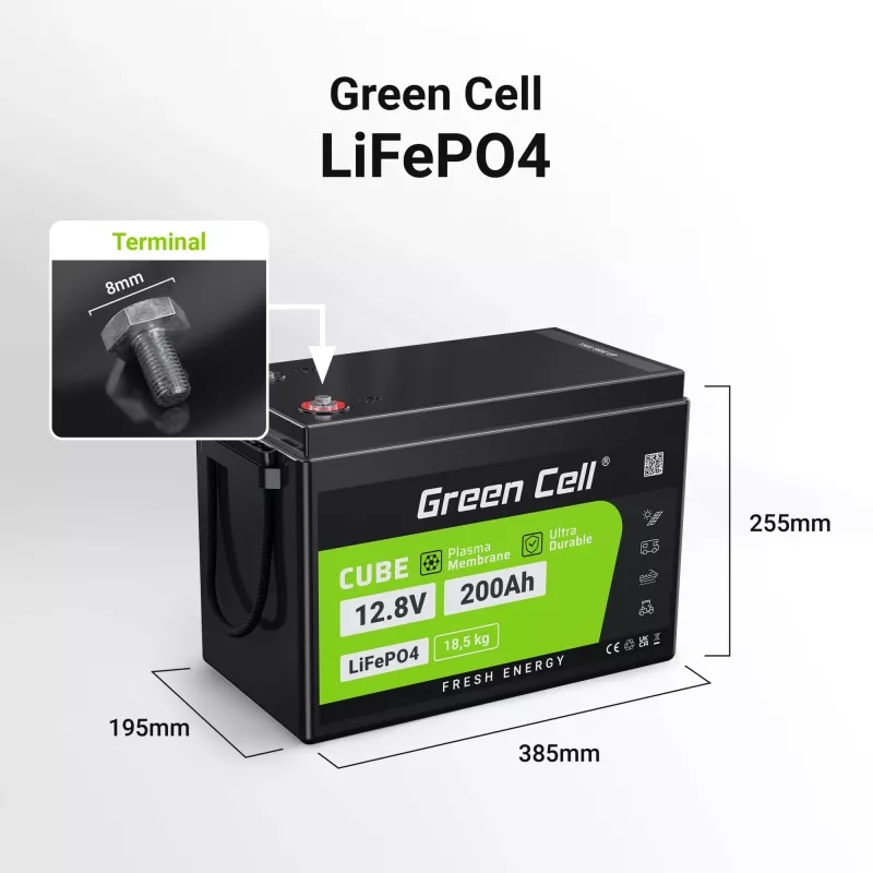 Greencell LiFePO4 akumulators - 200Ah - 12.8V - 2560Wh L (CAV04S)